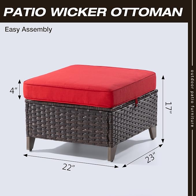 Joyside Patio Ottoman Set of 2, All Weather Outdoor Rattan Ottomans Patio - Image 2