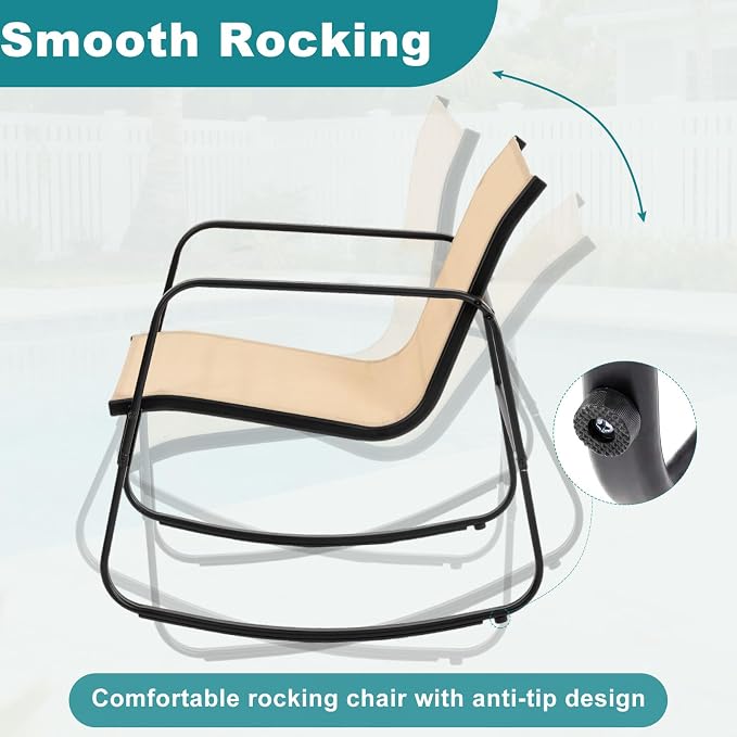 DUMOS 3 Piece Patio Rocking Furniture Set，Outdoor Patio Furniture Conversation - Image 5