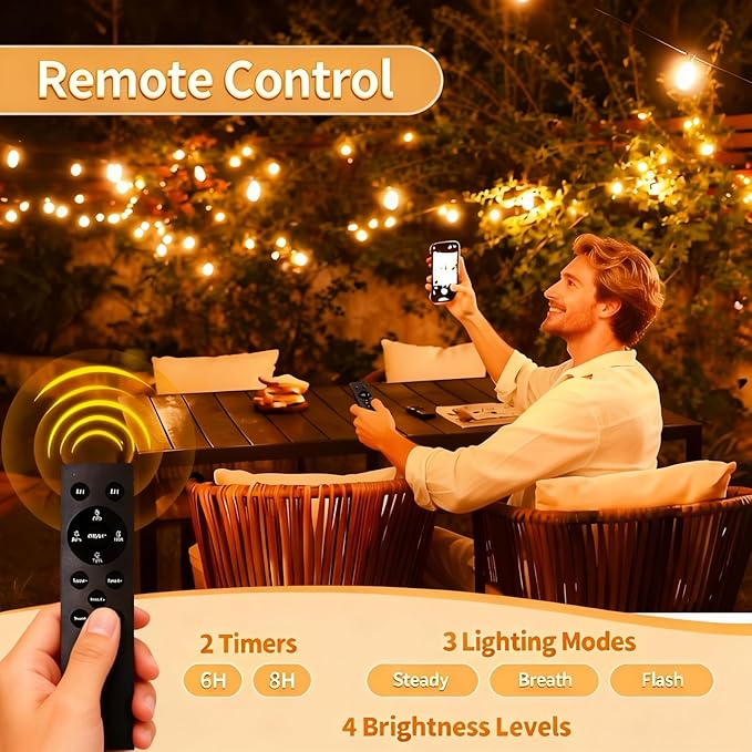 Outdoor String Lights with Remote, 50ft 25 Bulbs Low Voltage Patio Lights - Image 3