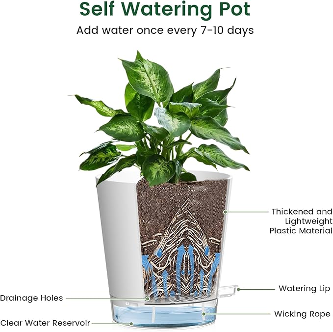 4 inch Self Watering Pots for Indoor Plants, 5 Pack Small Flower Plant Pots - Image 4