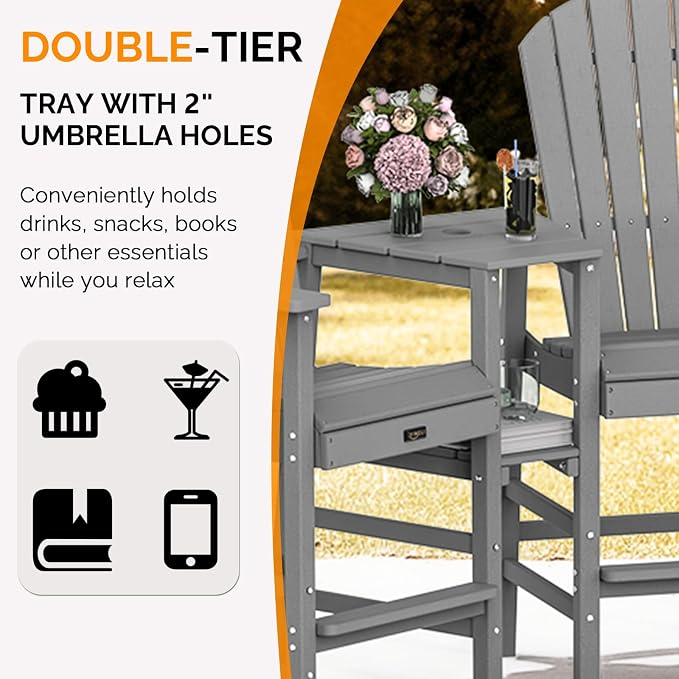 VINGLI Tall Adirondack Chairs Set of 2, All Weather HDPE Bar Height Adirondack - Image 4