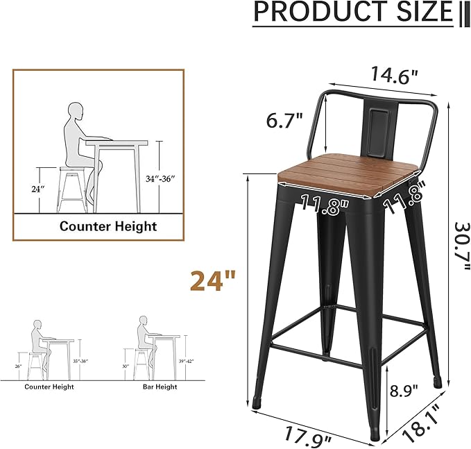 HAOBO Home 24" Outdoor Barstools Patio Stool Metal Bar Stools Set of 4 Counter - Image 2