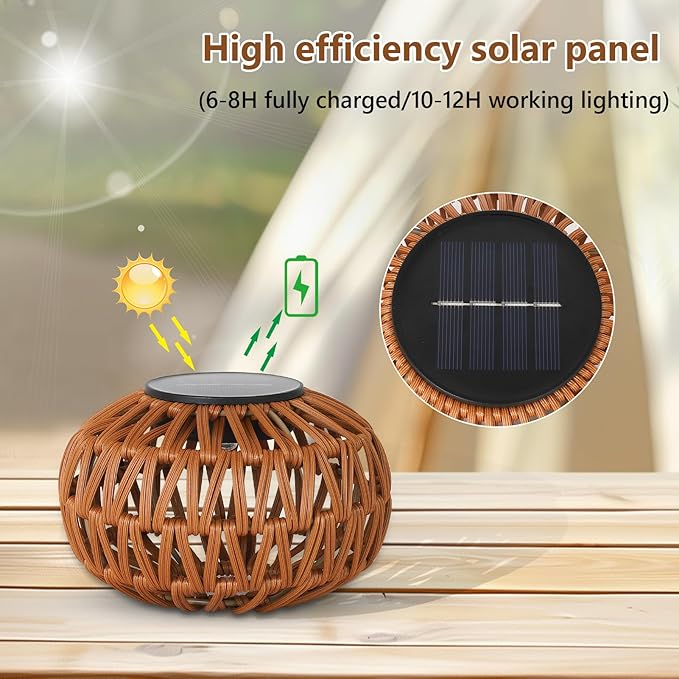 2 Pack Solar Lanterns Outdoor Waterproof, Outdoor Table Lamp Decor, Rattan - Image 5