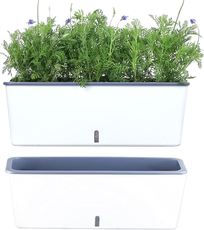 2 Pack Rectangular Planter 17 x 4.5 in Self Watering Planter Window Sill by Planterhoma