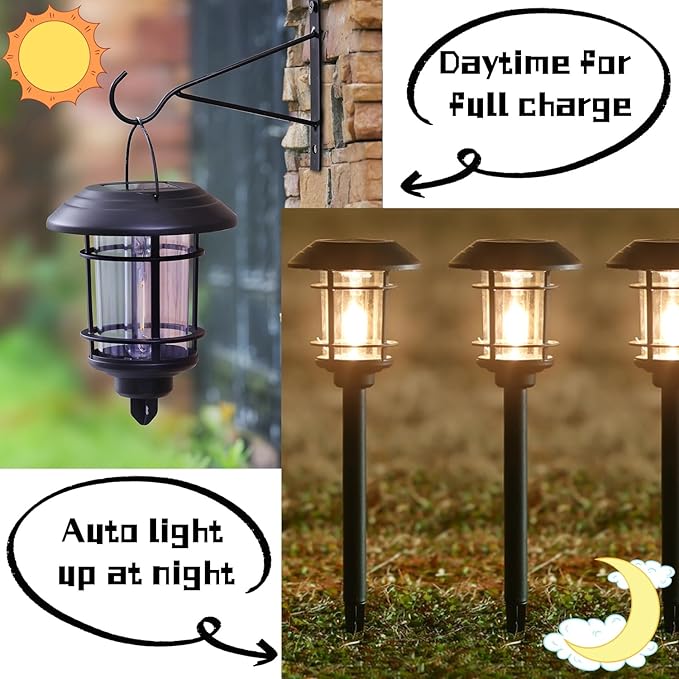 Dynaming 6 Pack Dual Use Solar Path Lights Outdoor, Hanging Lantern Solar - Image 3