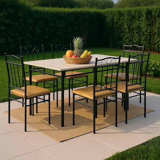 Homy Casa Outdoor Patio Dining Set, 7-Piece Table & Chairs, Wood Grain Top & - Image 2