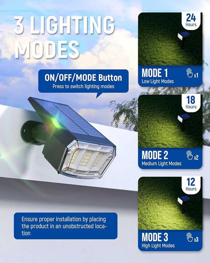 Solar spotlights Outdoor 63 LED 3 Lighting Modes, IP65 Waterproof Lighten Yard - Image 2