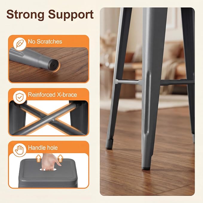 Shahoo 30 Inches Metal Bar Stools Counter Height Stackable Backless Stools - Image 4
