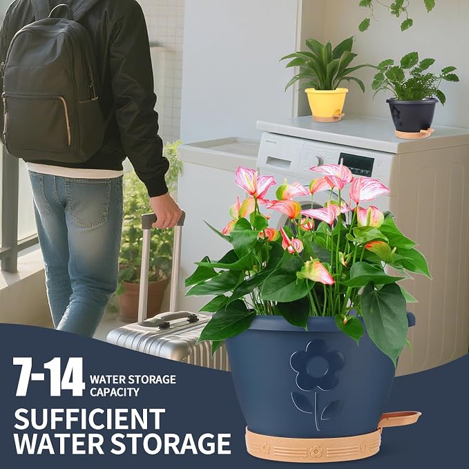 Plastic Plant Pots 10 Inch Set of 4, Self Watering Pots - Image 4