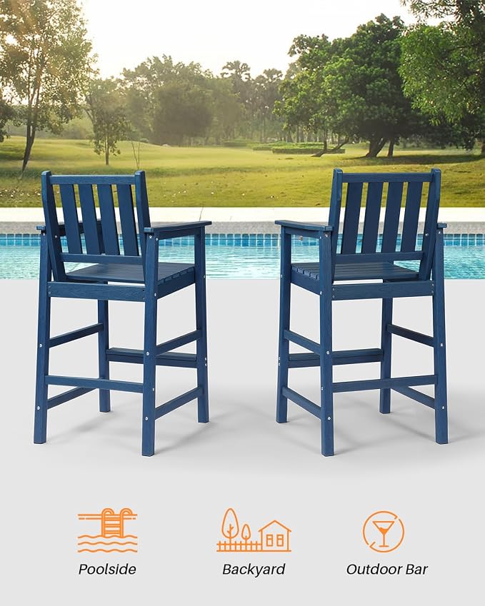 Adirondack Bar Chair Set of 2, HDPE Tall Adirondack Chairs Bar Stools - Image 6