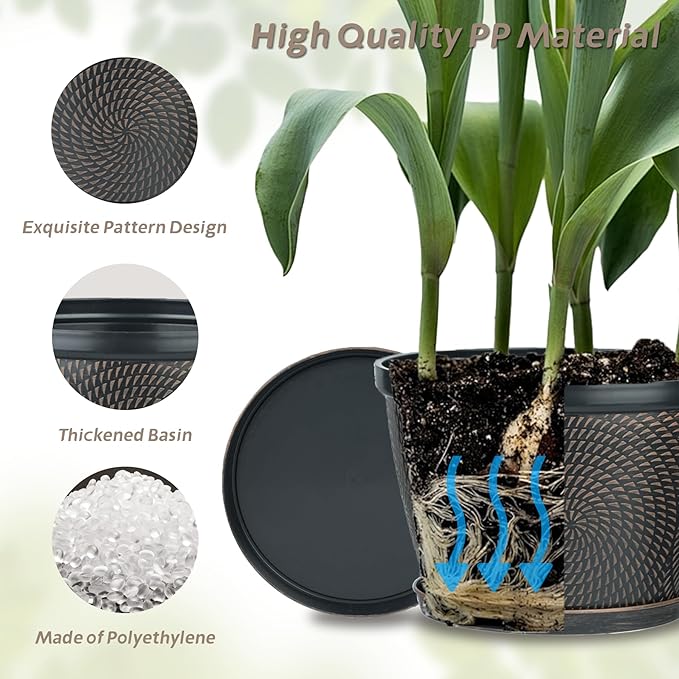 Quarut 15 Inch 4 Pack Large Plant Pots, Plastic Flower Pot - Image 5