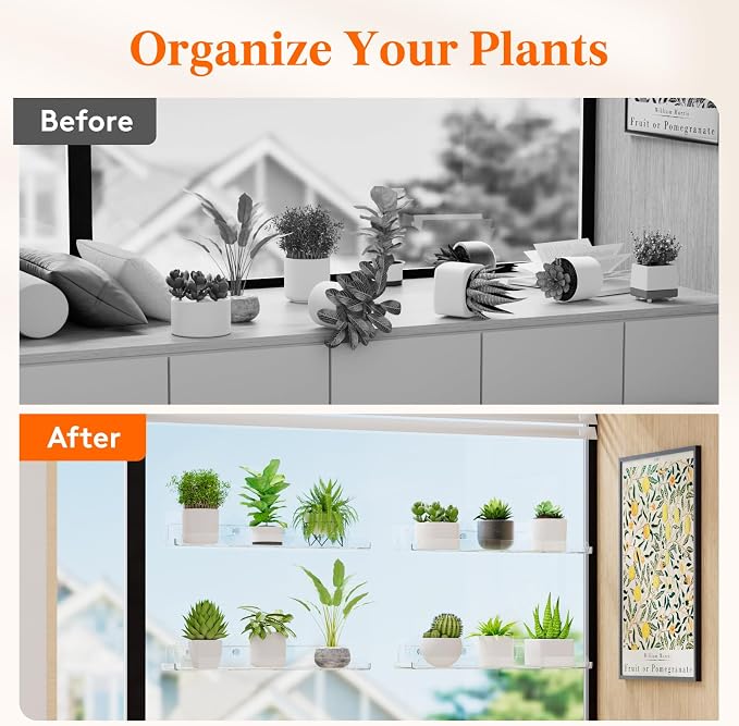 Lifewit Window Plant Floating Shelves 14.6x3.6, 4 Pack Acrylic Suction Cup Shelf - Image 9