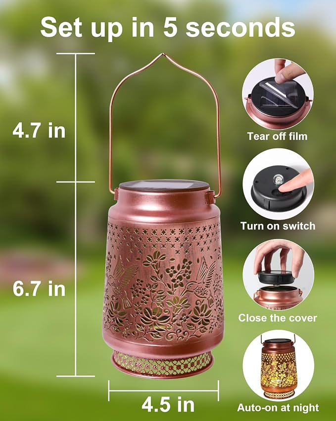 2 Pack Hummingbird Solar Lanterns Outdoor Waterproof, Garden Decor Birthday - Image 4
