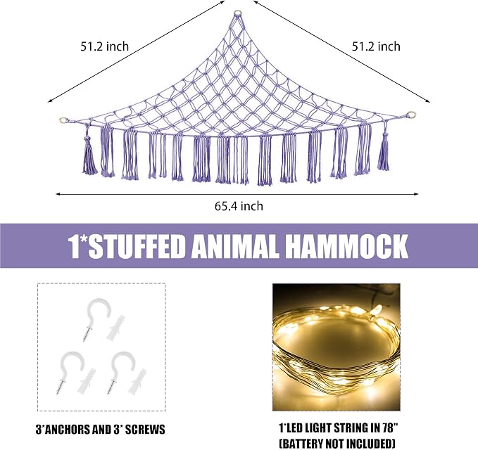 Stuffed Animal Hammock with LED Light, Large Stuffed Animals Storage Corner - Image 5