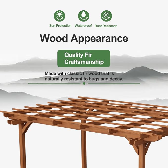 12' x 10' Outdoor Wood Pergola, Wooden Patio Pergola Gazebo Sunshade - Image 4
