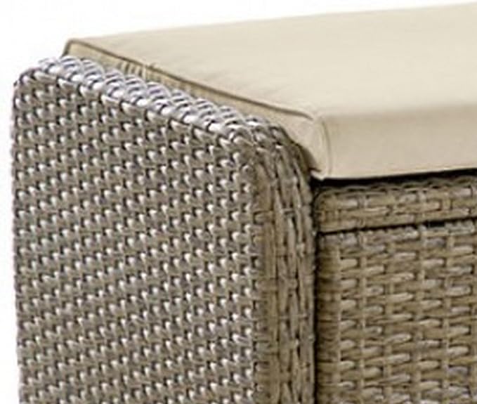 Benjara BM302160 21 in. Fabric Faux Wicker Ankia Outdoor Square Ottoman Beige & - Image 3