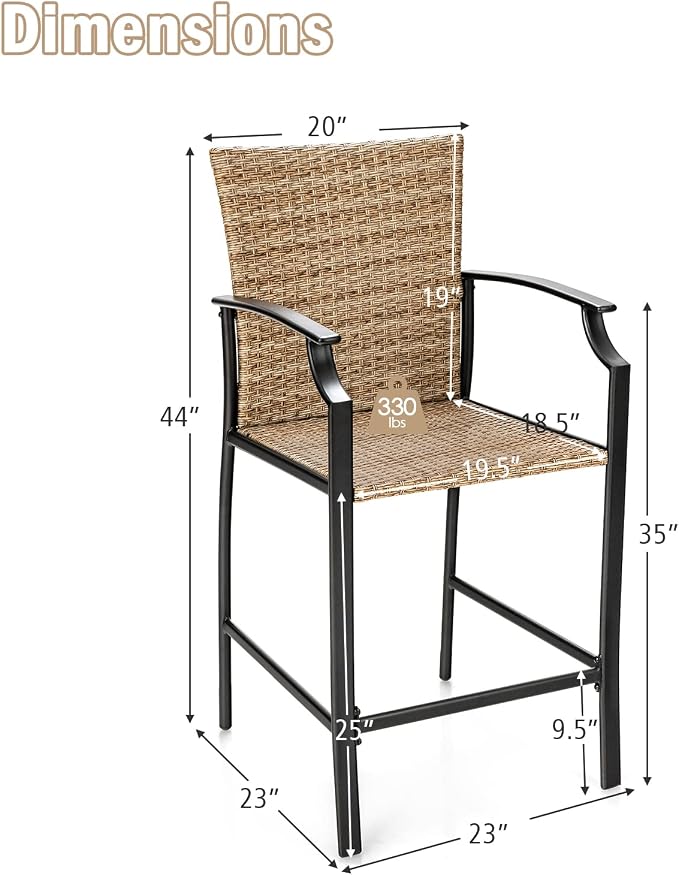 Tangkula Patio Rattan Bar Stools Set of 4, Outdoor Wicker Bar Height Chairs - Image 5
