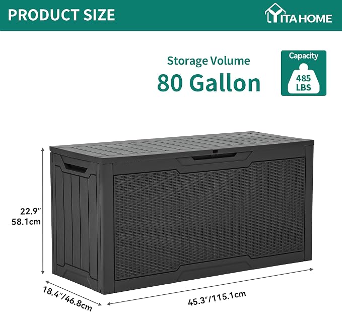 YITAHOME 80 Gallon Resin Deck Box, Weather Resistant Outdoor Rattan Storage Box - Image 6