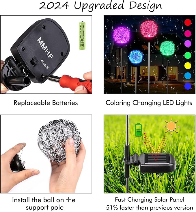Solar Garden Lights Outdoor, Upgraded Globe Powered Garden Light - Image 6