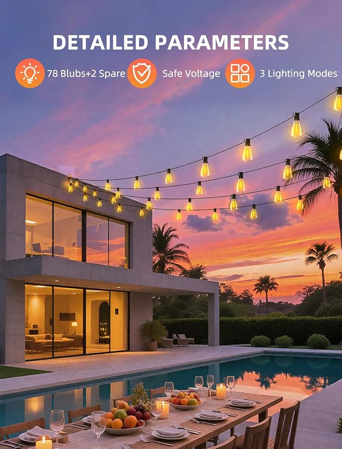 Outdoor Patio String Lights: 200Ft 60M Outside Waterproof Light - Image 7