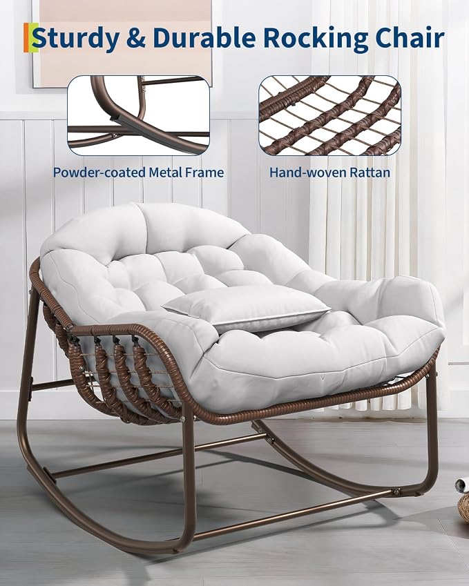 GarveeLife Outdoor Papasan Rocking Chair, Oversized Wicker Lounge Chair - Image 6