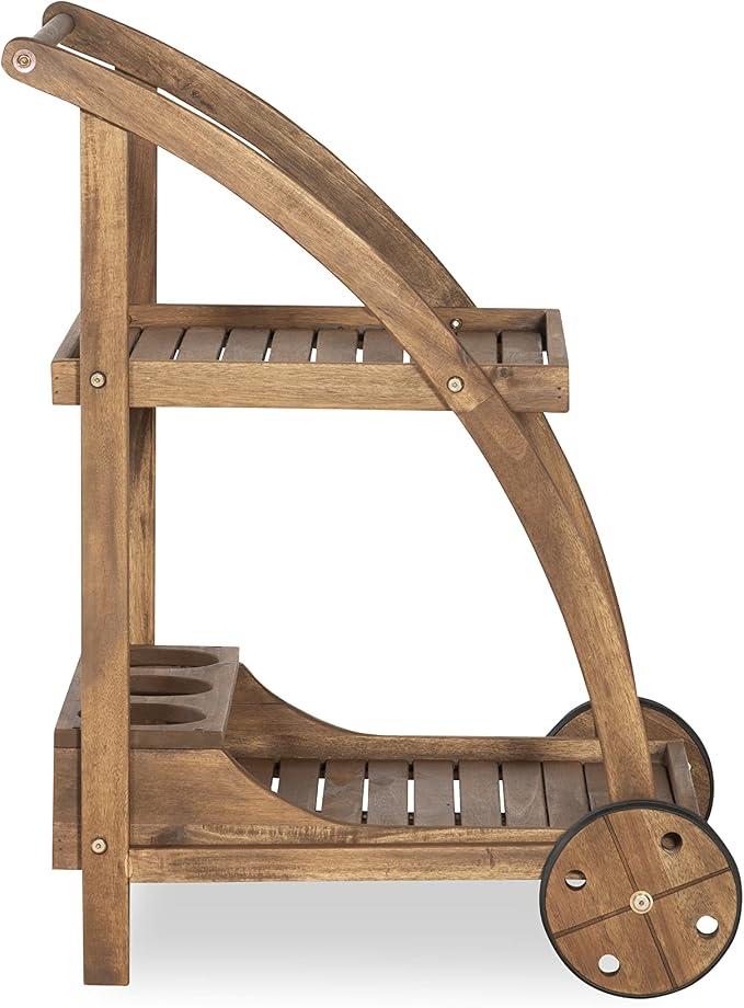 Linon Chandler Acorn Finished Acacia Wood Outdoor Bar Trolley - Image 8