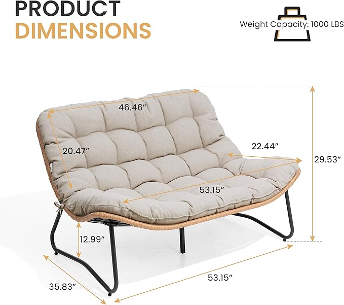Crestlive Products Outdoor Loveseat, 2 Seater Outdoor Couch - Image 2