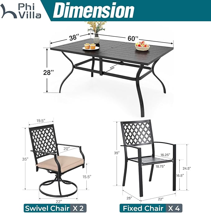 PHI VILLA 7 Pieces Outdoor Dining Set - Image 9