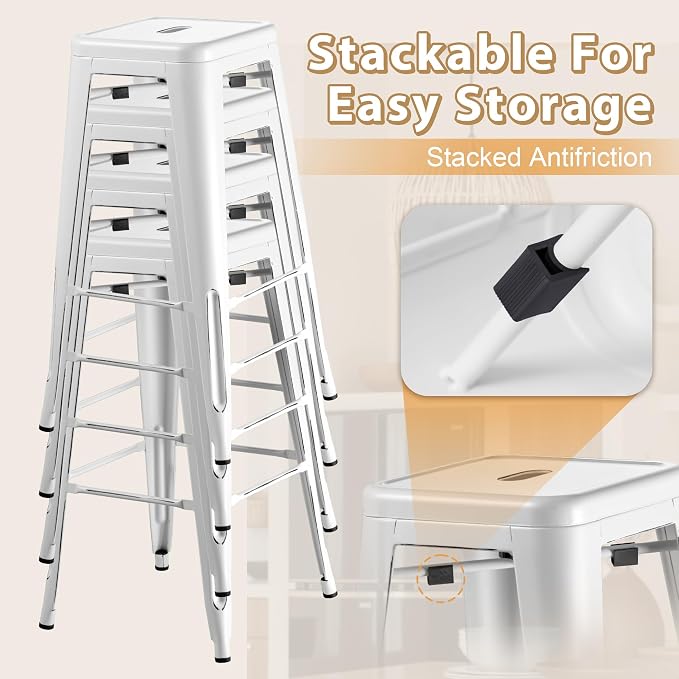 Furmax 30 Inch Metal Bar Stools Set of 4, Counter Height Backless Stools - Image 5