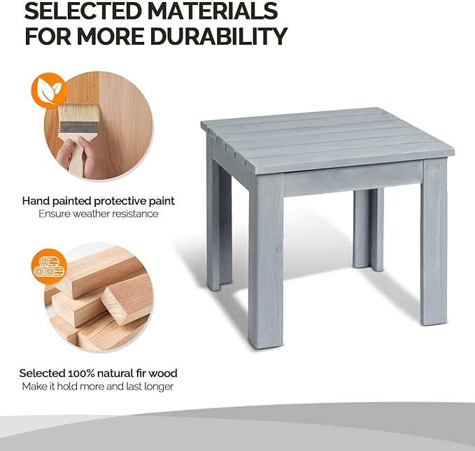 VINGLI Outdoor Wooden Side Table, Square Patio Side Table, Small Outdoor Table - Image 5