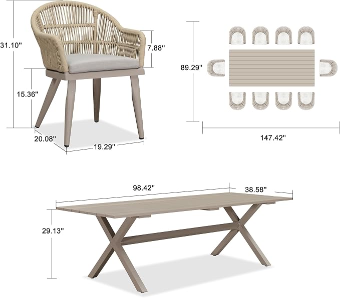 PURPLE LEAF 11 Pieces Patio Dining Set - Image 7
