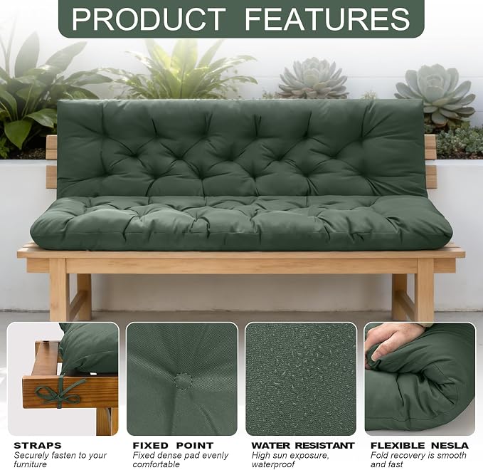 Porch Swing Cushions, Outdoor Swing Replacement Cushions 4 Seater - Image 4