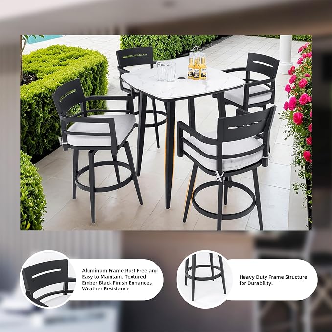 Modern Outdoor Bar Stools Set of 2 Swivel Patio Bar Chairs - Image 8