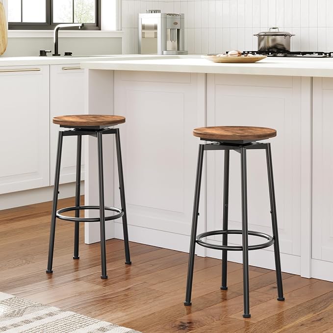 HOOBRO Bar Stools, Swivel Bar Stools Set of 2, 24.9" Round Bar Chairs, Backless - Image 5