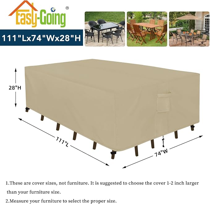 Easy-Going Rectangle Patio Furniture Cover Waterproof Outdoor Dining Table and - Image 2