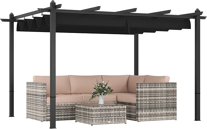 Outsunny 10' x 13' Retractable Pergola Canopy, Wood Grain Aluminum Pergola by Outsunny