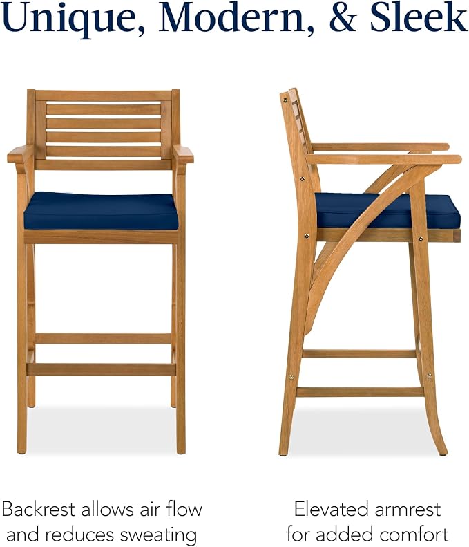 Best Choice Products Set of 2 Outdoor Acacia Wood Bar Stools Bar Chairs - Image 4