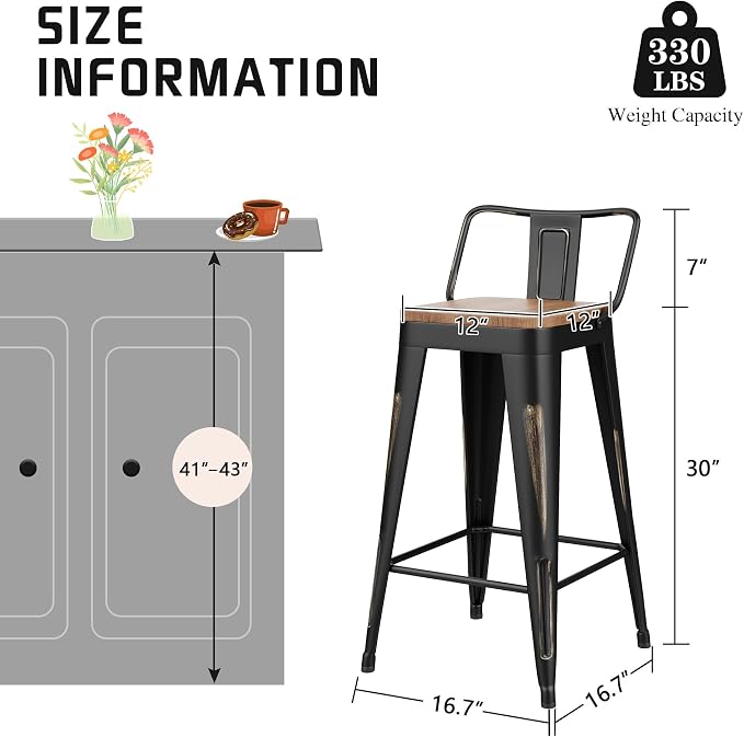 Alunaune 30" Industrial Metal Bar Stools Set of 4 Counter Height Barstools - Image 2