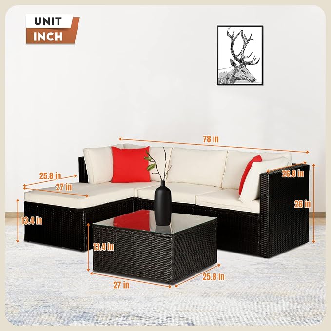 5 Pieces Patio Furniture Sets Outdoor Furniture Patio Sofa Wicker Sectional - Image 2