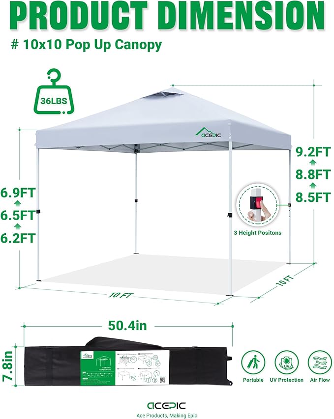 10x10 Pop Up Canopy Tent, 300D Silver-Coating Top, Pop Up Canopy Tent Instant - Image 9
