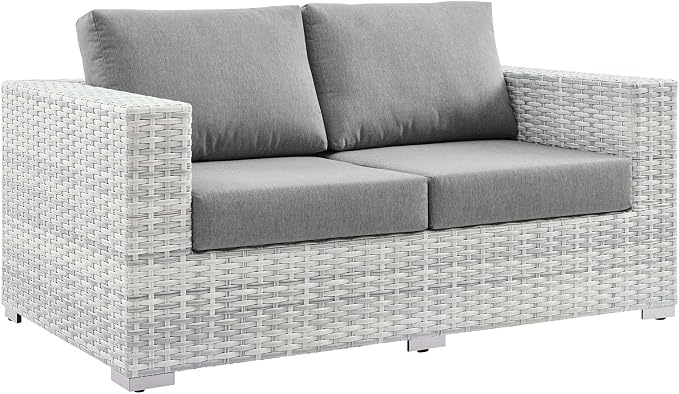 Modway Convene Wicker Rattan Outdoor Patio Loveseat in Light Gray Gray - Image 2