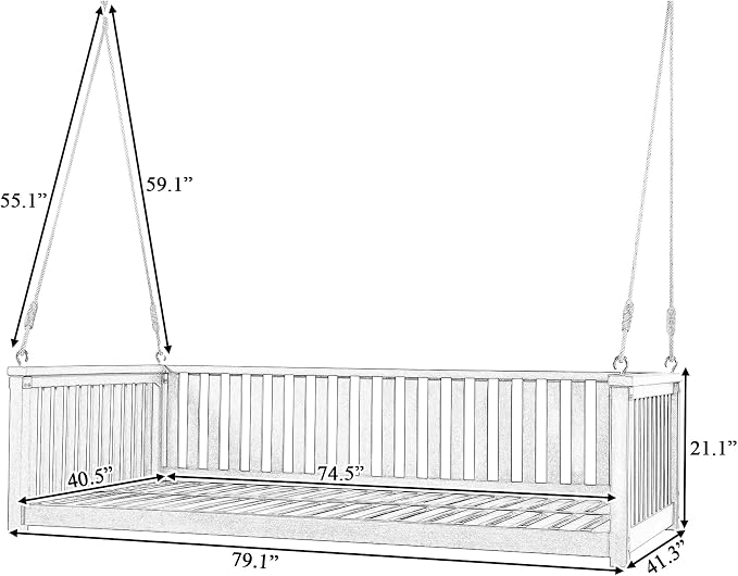 Patio Twin Size Garden Swing Daybed, Acacia Wood Porch Swing - Image 7