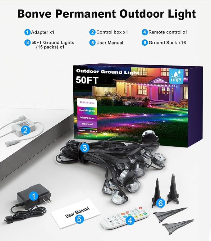 50Ft Permanent Outdoor Ground Lights Smart Color Changing, Pathway Christmas - Image 8