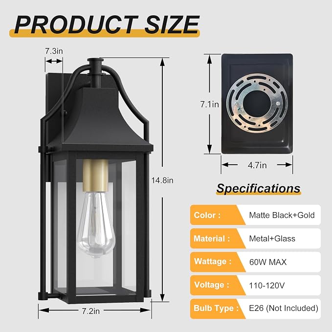 Dusk to Dawn Outdoor Wall Light, Waterproof Wall Sconces, Exterior Wall Mount - Image 6