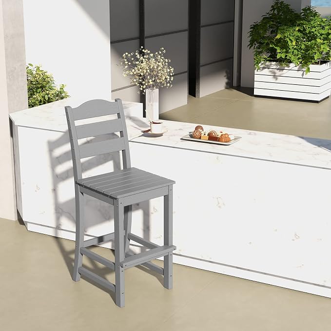 Giantex Outdoor HDPE Bar Stool, Patio Tall Bar Chair - Image 2