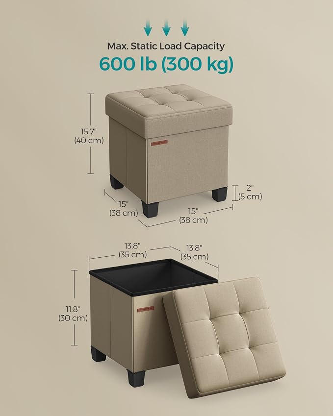 SONGMICS Storage Ottoman, Small Ottoman Foot Rest - Image 3