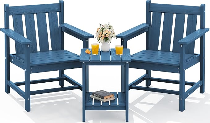SEWRWALL 3 Pieces Patio Bistro Set, All Weather Adirondack Chair Set by SERWALL