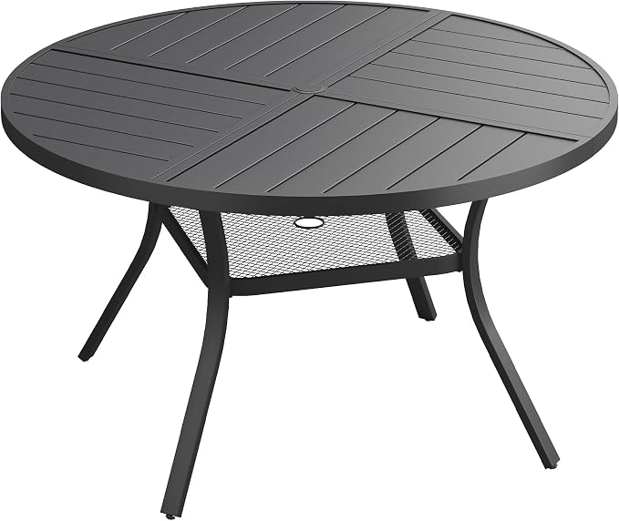 Patio Dining Table for 4-6, Round Metal Outdoor Table by VOXBIN