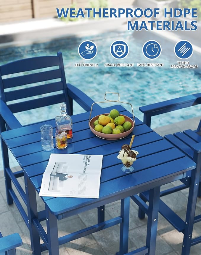 FOOWIN 3 Piece Outdoor Bar Height Table and Chairs, All Weather HDPE Patio Bar - Image 7