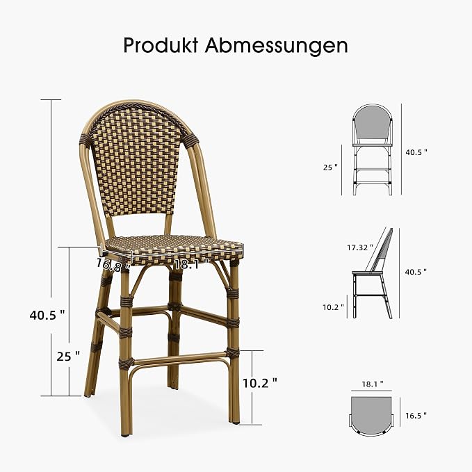 PURPLE LEAF French Counter Height Bar Stool Set of 2 25" Bamboo Print Finish - Image 6